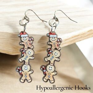Festive Gingerbread Man Earrings with Hypoallergenic Hooks